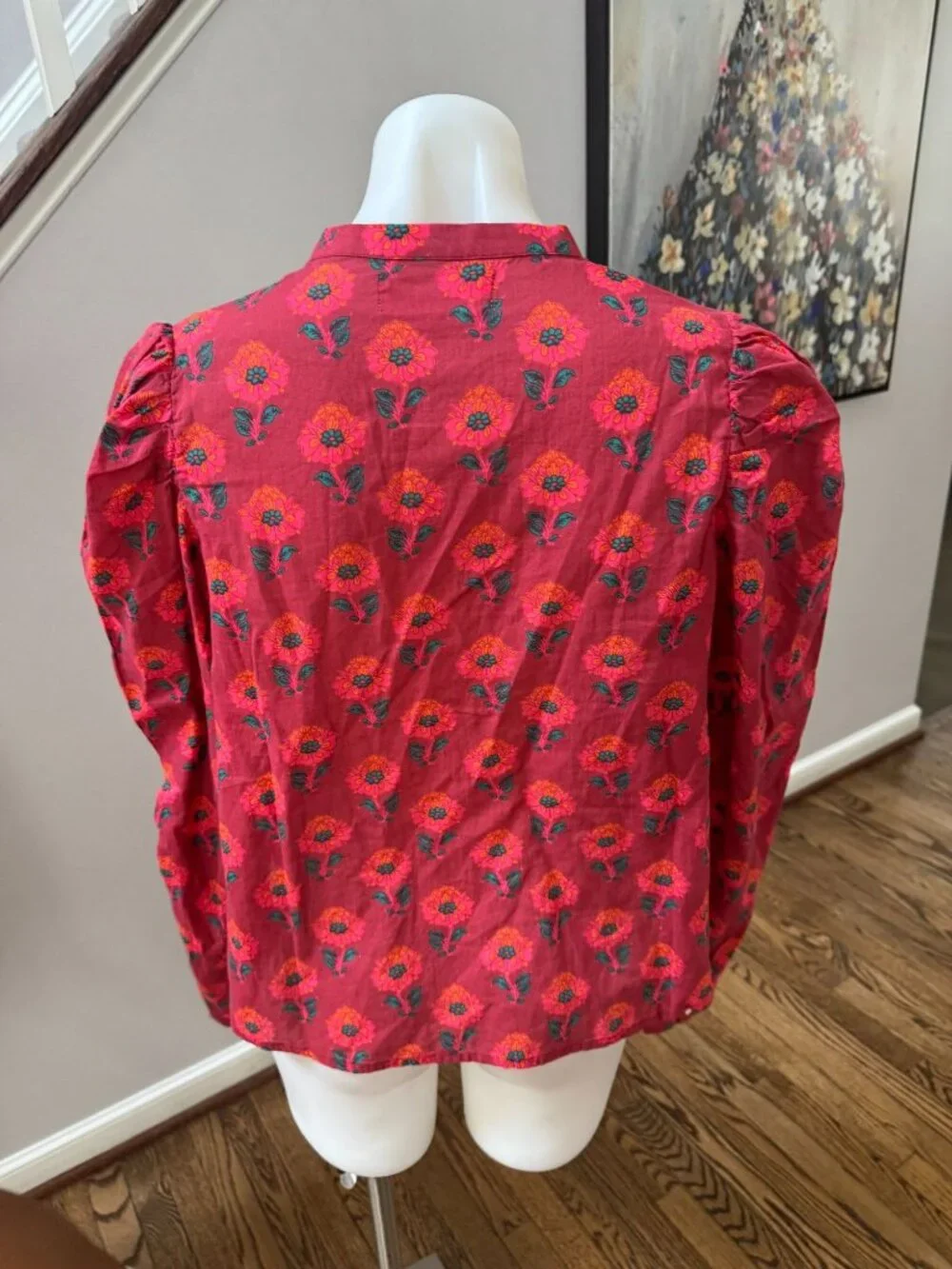 Desert Queen Becca Button Down Shirt Floral Red 100% Cotton 38 Small
